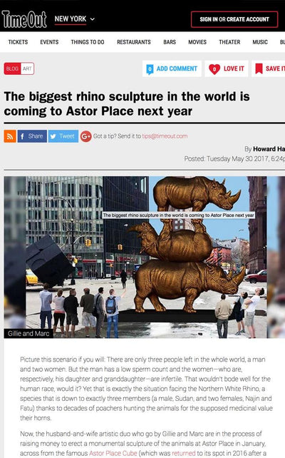 The biggest rhino sculpture in the world is coming to Astor Place next year